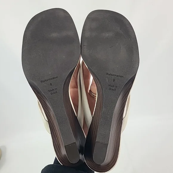 NEW Reformation Amelia Thong Wedge Sandal in White Brown Size 9 MSRP $228 - Picture 5 of 6
